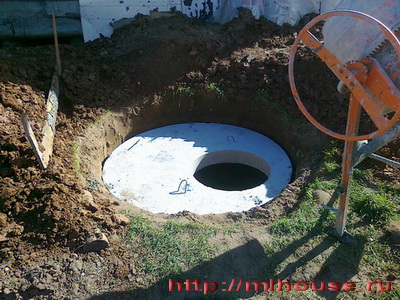 кольца и крышка канализации опущены в яму